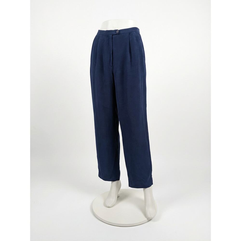Vintage Midnight Blue Silk Trousers, Size 12 P